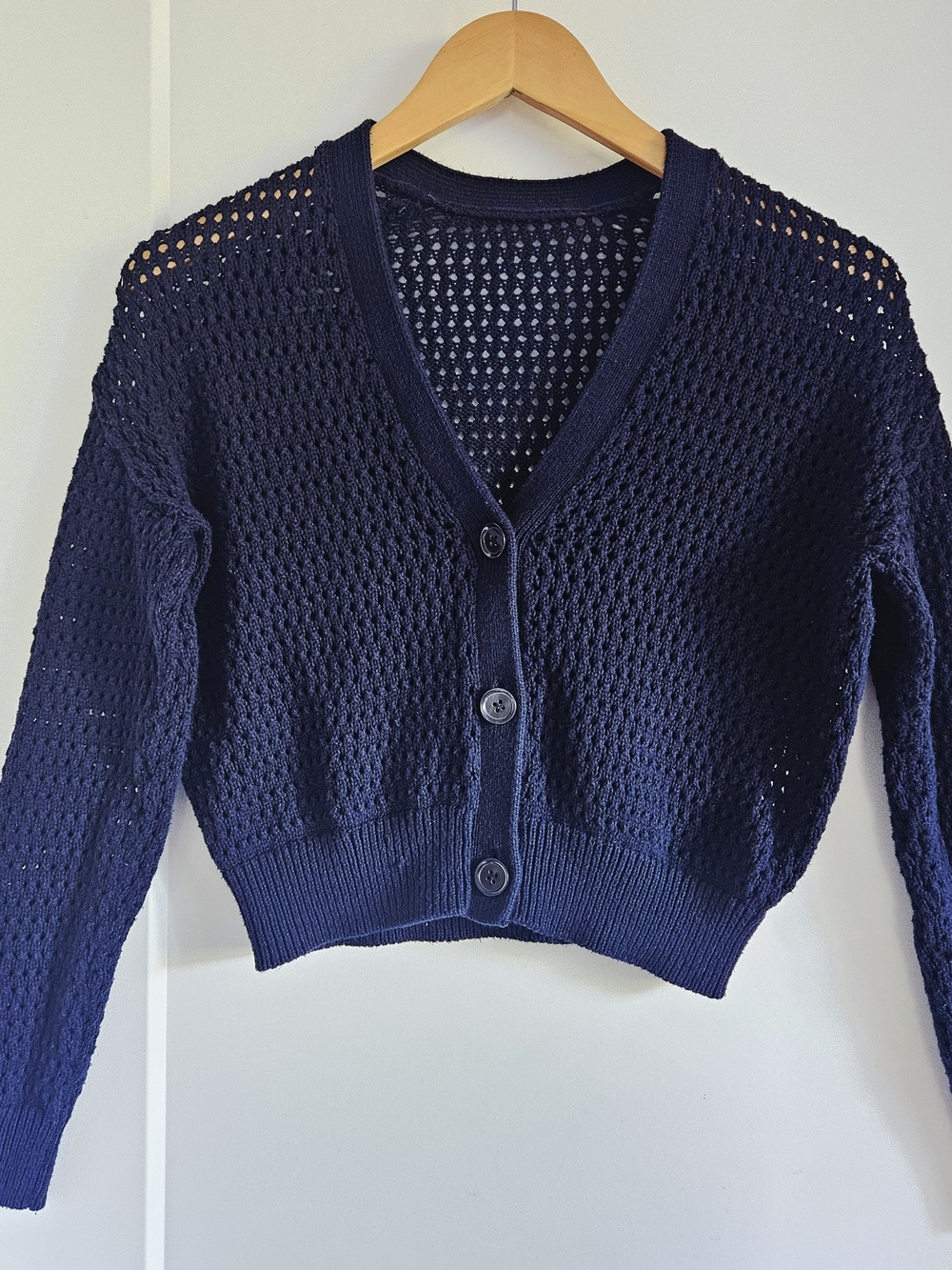Navy v-neck open knit cardigan - xs